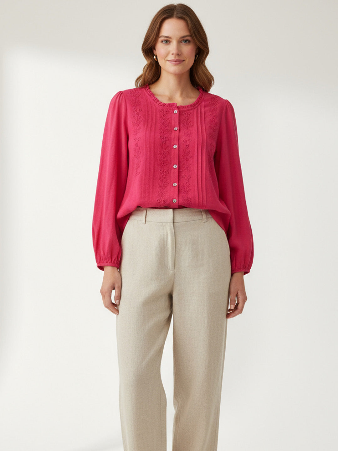 Pleat Details Embroidered Top