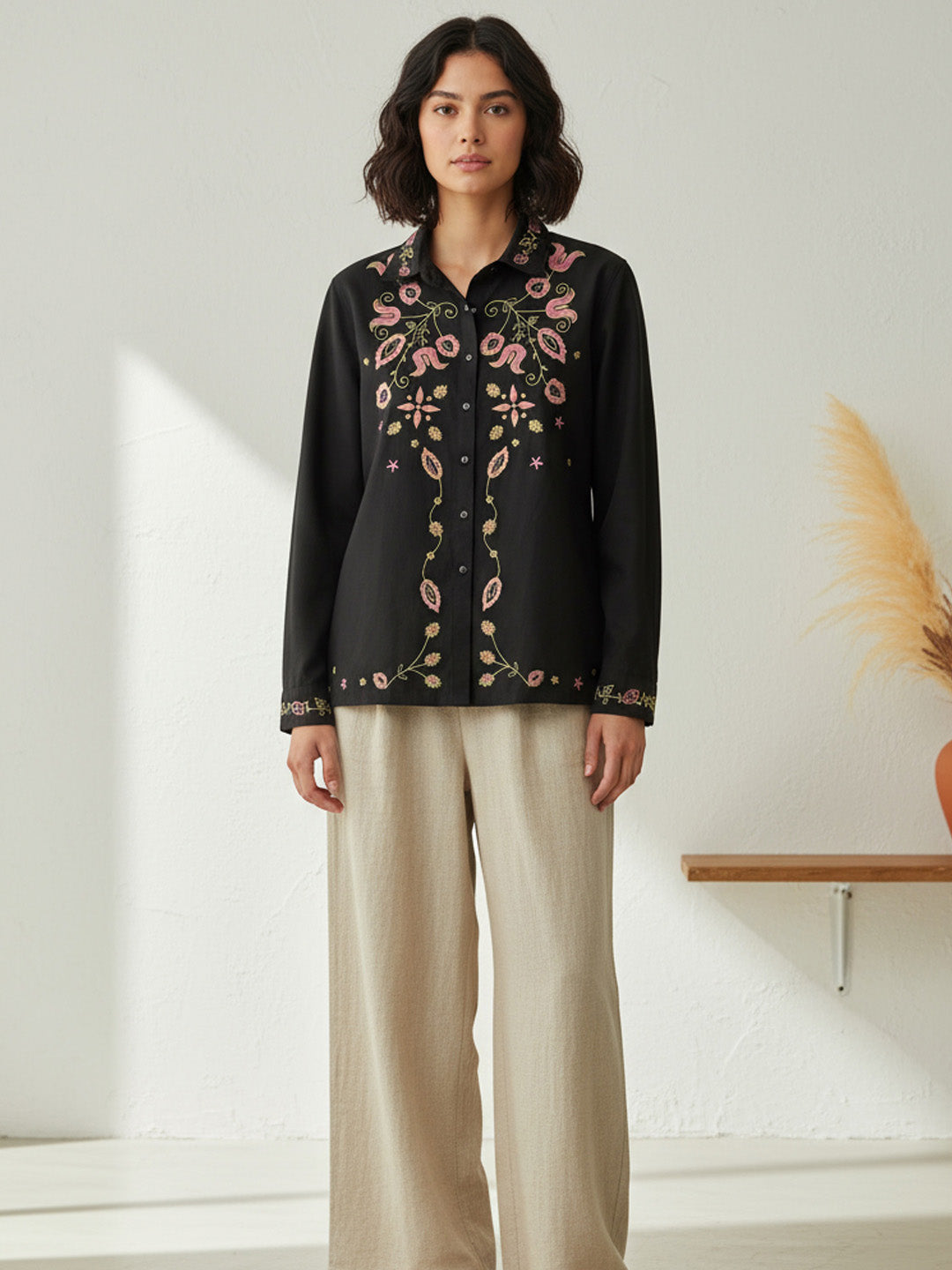 Floral Embroidered Casual Shirt