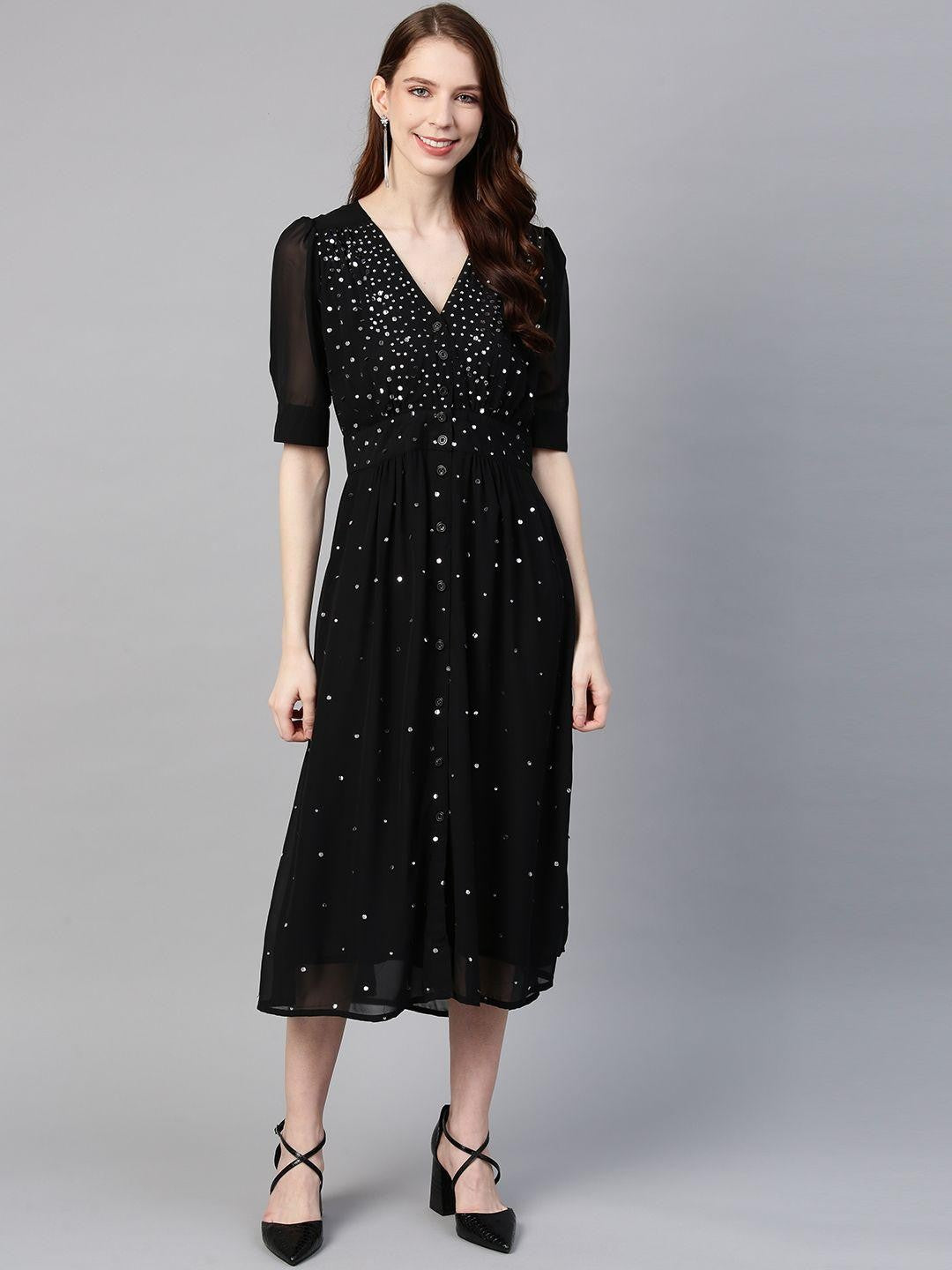 Scoup Black Embellished Midi Dress