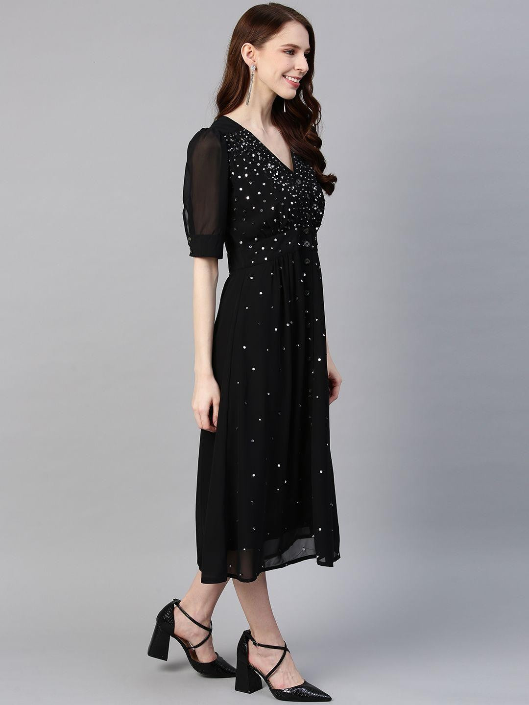 Scoup Black Embellished Midi Dress