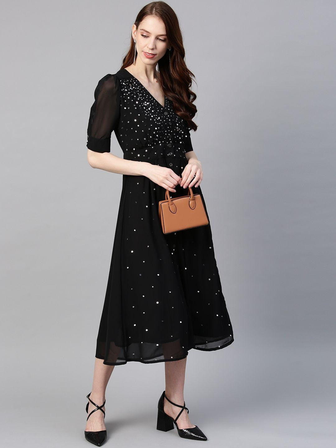 Scoup Black Embellished Midi Dress