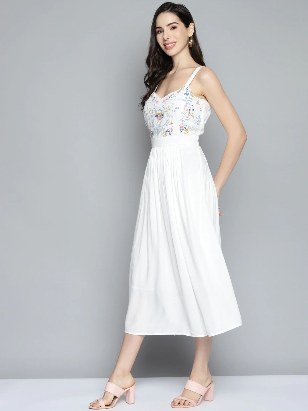 White Strappy Embroidered Dress for Women | Elegant & Chic Style