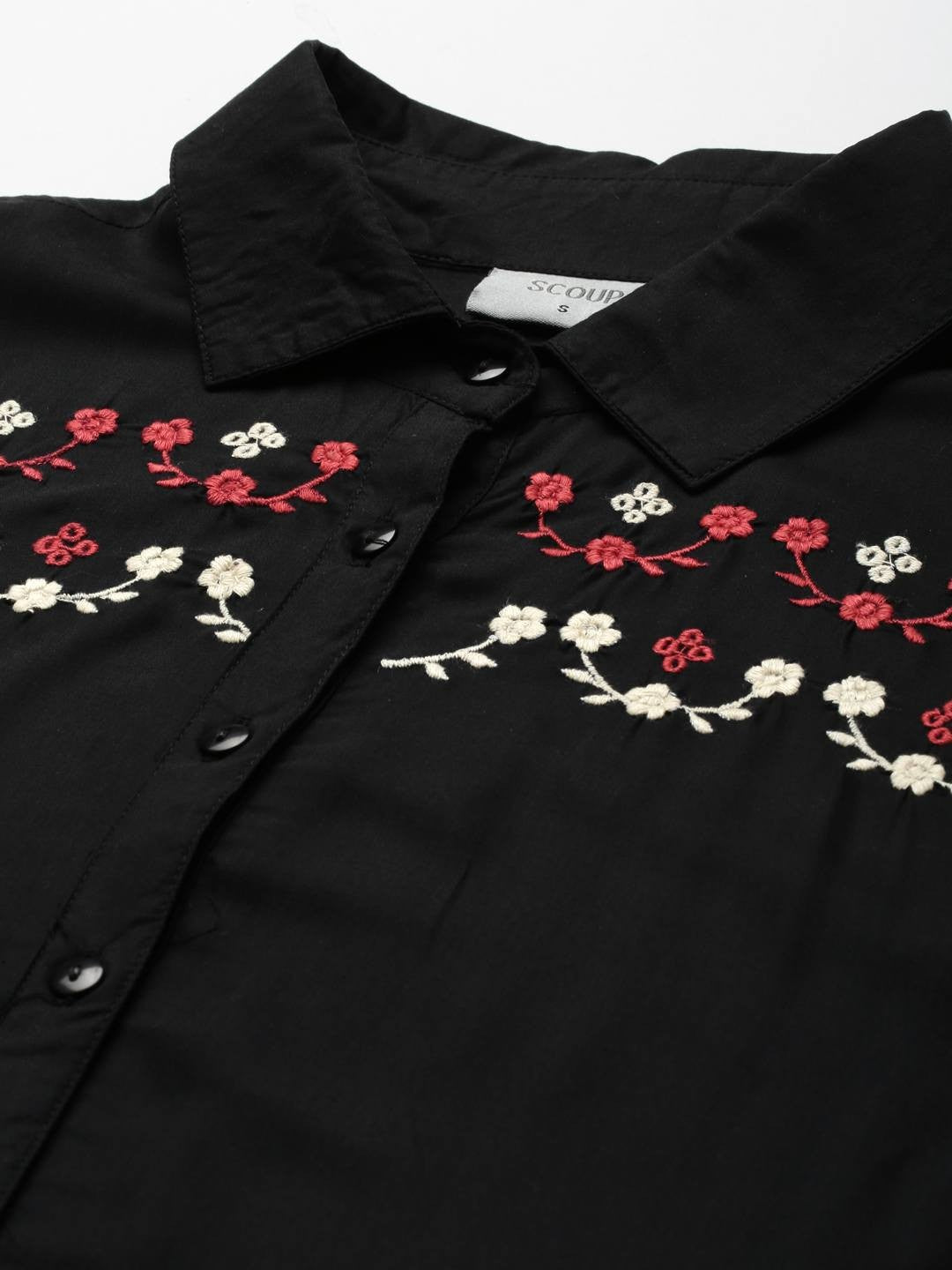 Scoup Black Embroidered Rayon Long  Dress