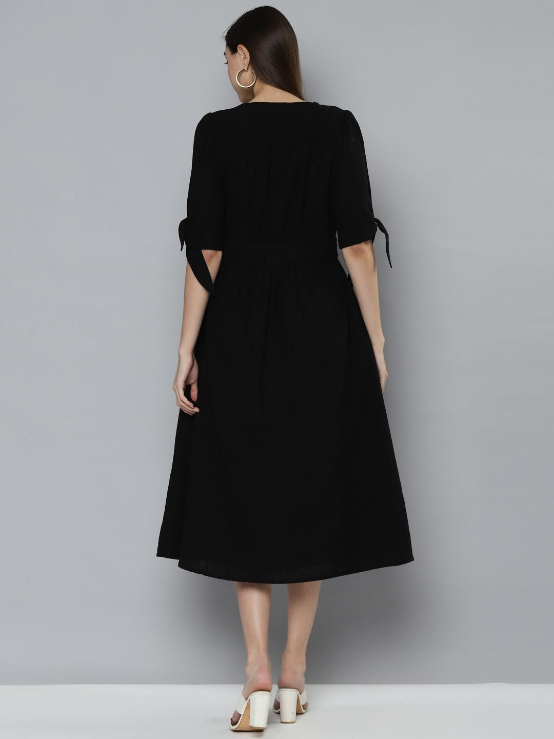 Scoup Black Cutwork Embroidered Midi Dress