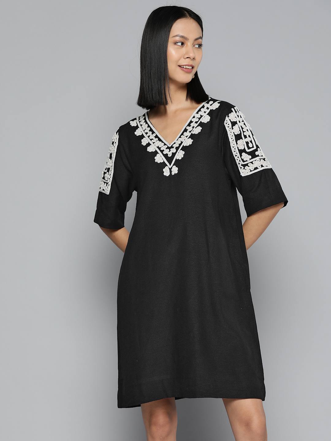 Scoup Floral Embroidered A-Line Dress