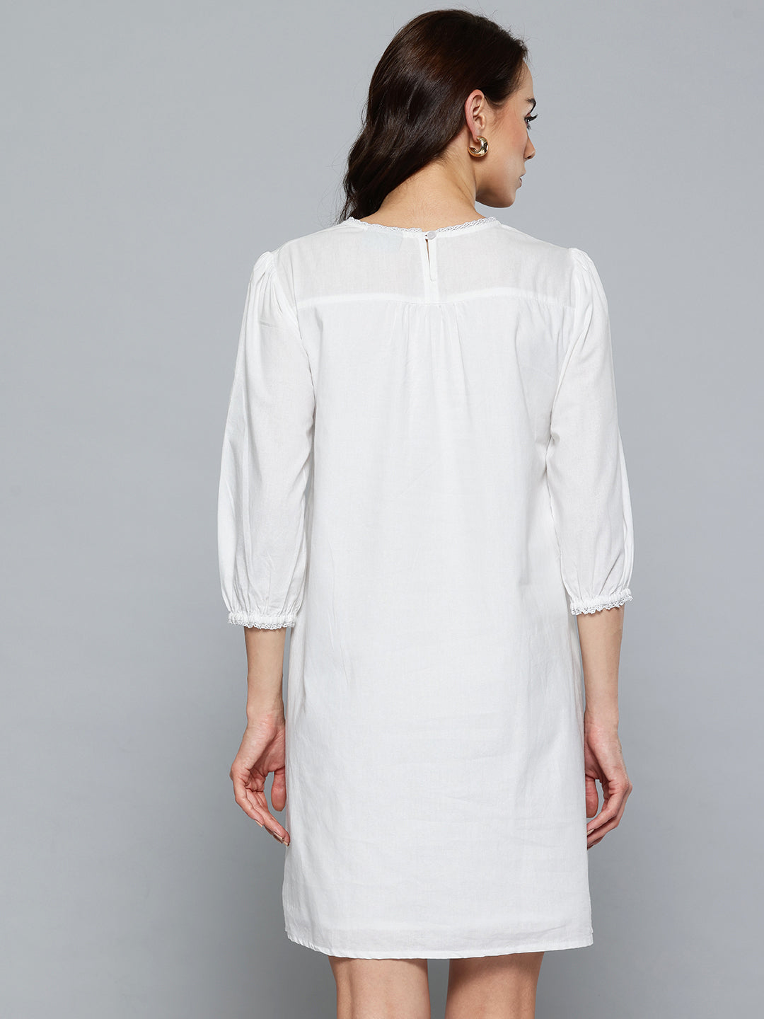 White Floral Embroidered Shift Mini Dress