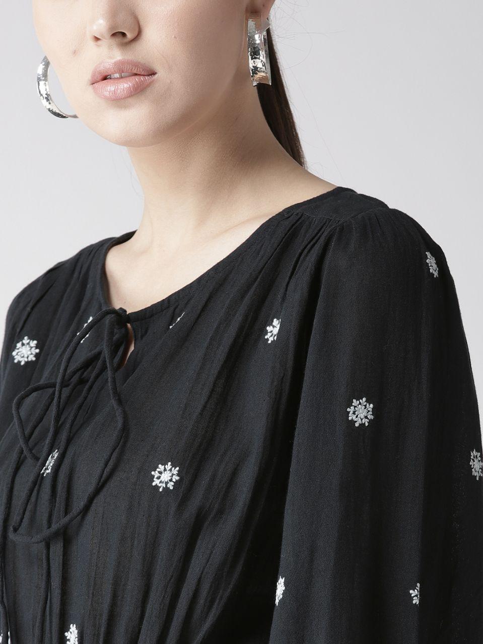 Scoup Black Embroidered Fit and Flare Dress