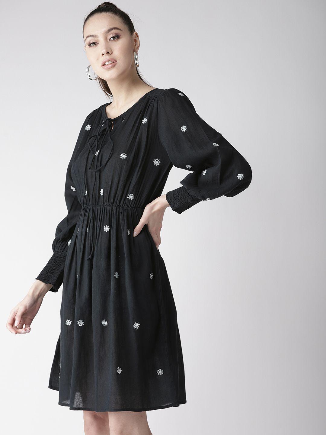 Scoup Black Embroidered Fit and Flare Dress