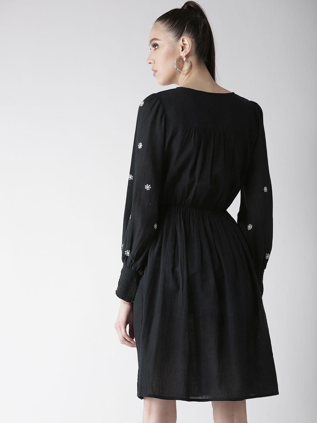 Scoup Black Embroidered Fit and Flare Dress
