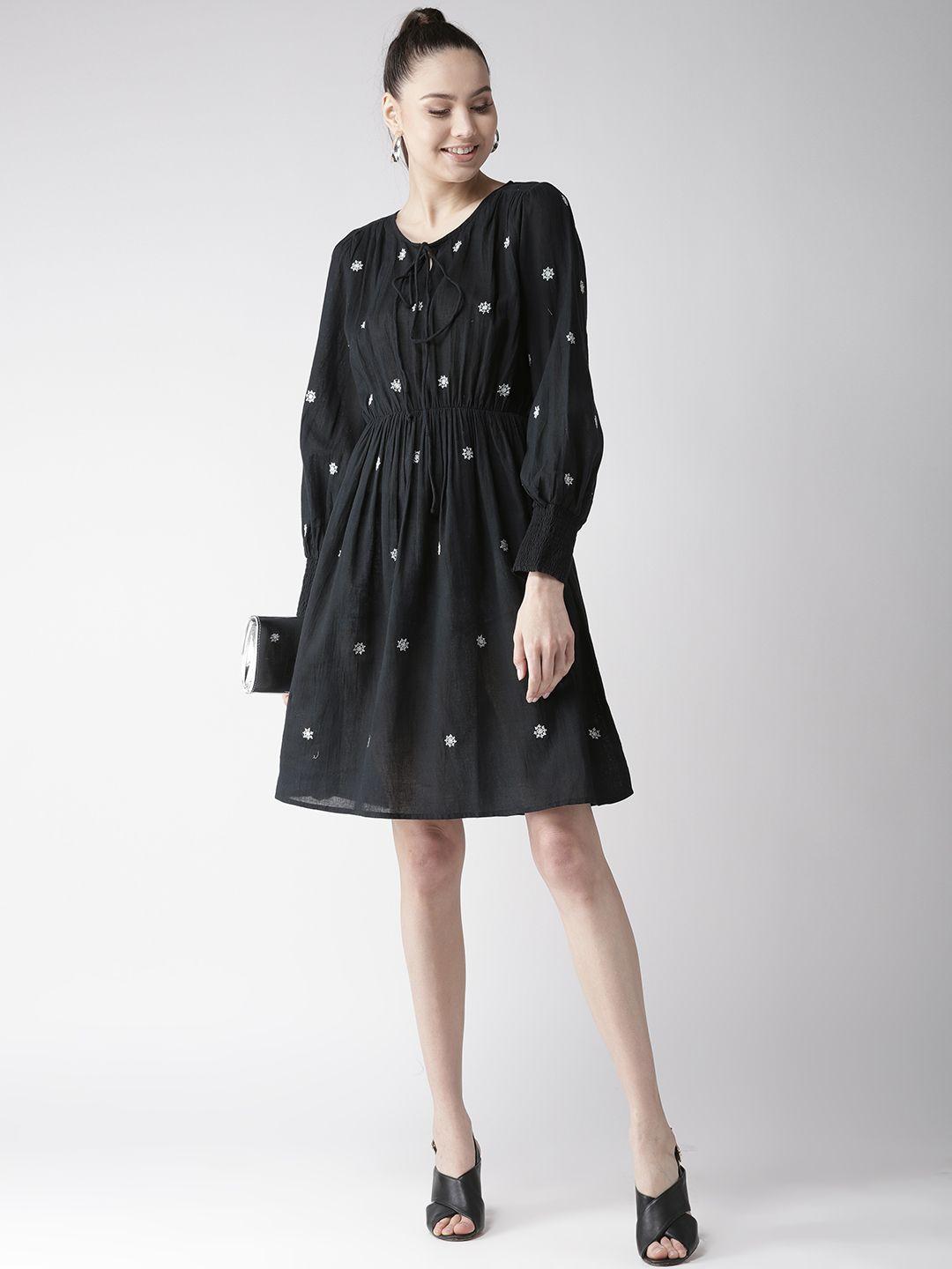 Scoup Black Embroidered Fit and Flare Dress