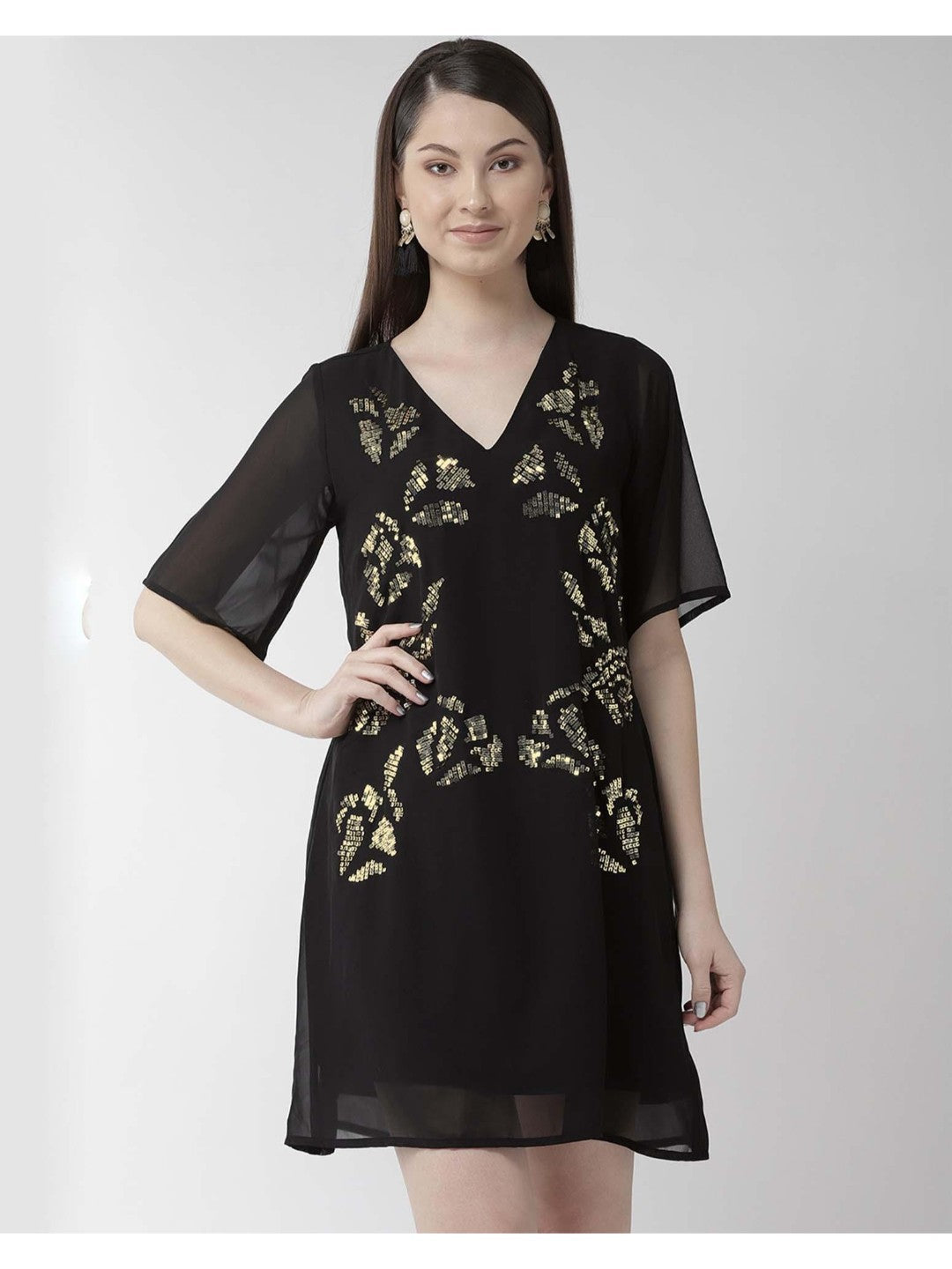 Scoup Embellished A-line Black Dress