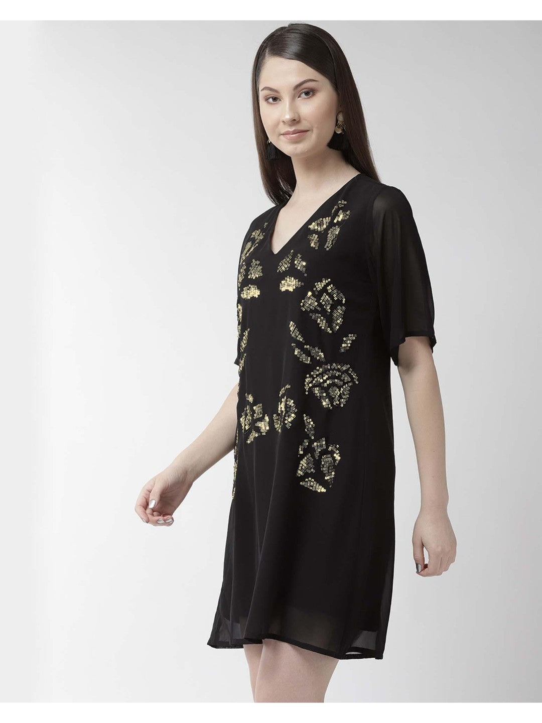 Scoup Embellished A-line Black Dress
