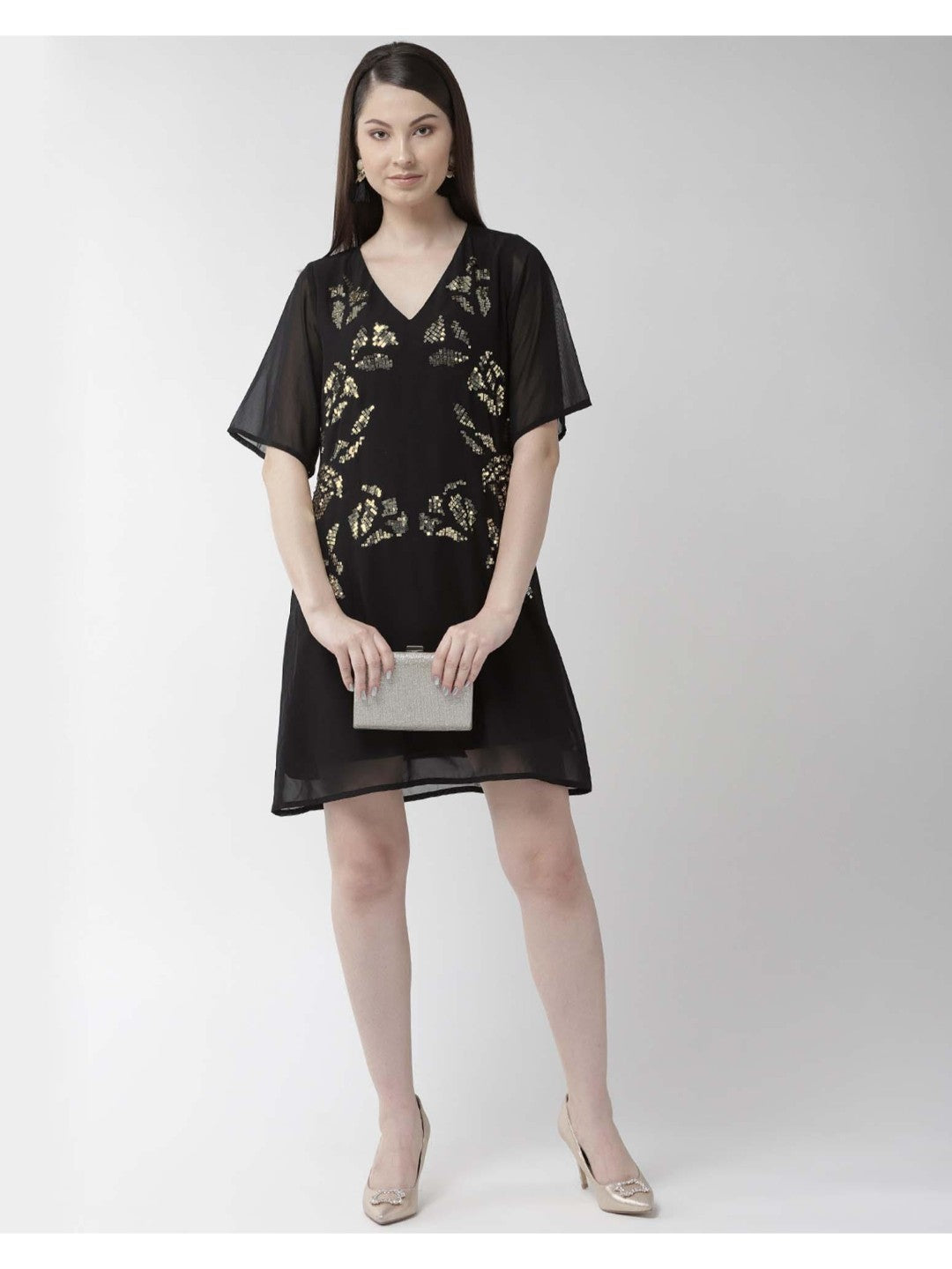 Scoup Embellished A-line Black Dress
