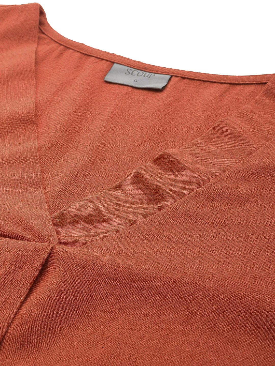 Scoup rust-v-neck-front-pleat-detailed-dress-5