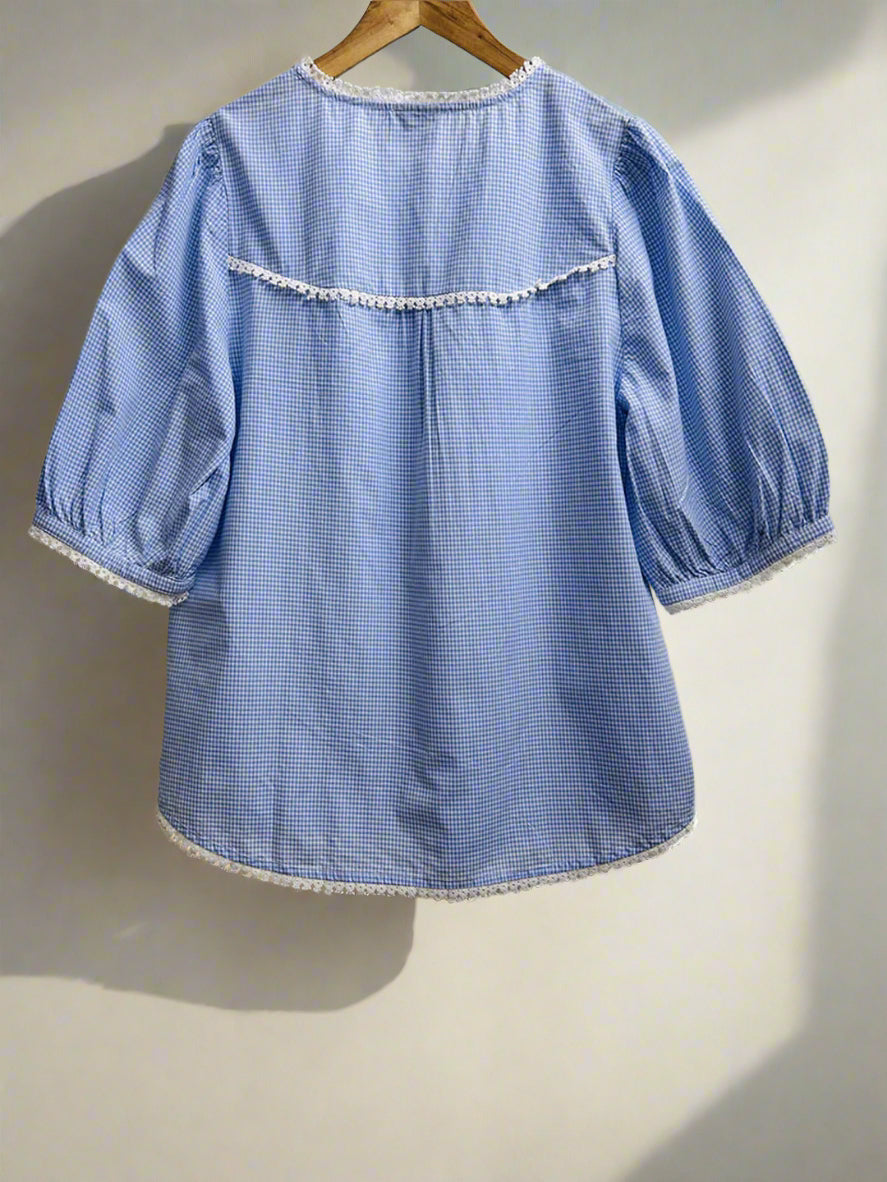 Hand embroidered check top