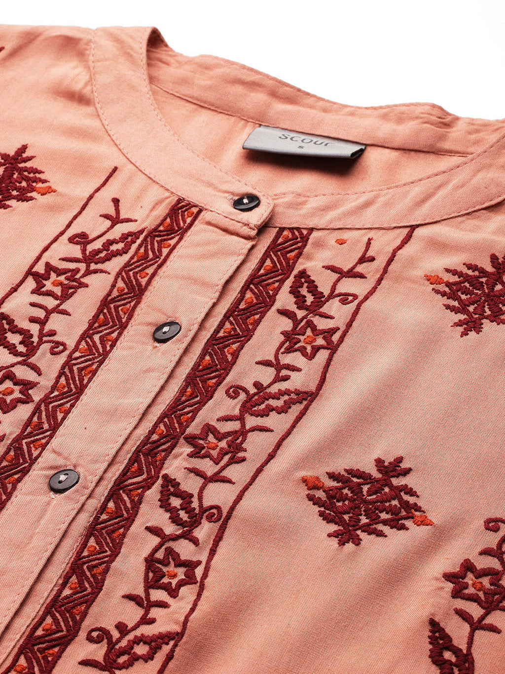 Peach Embroidered Rayon Tunic