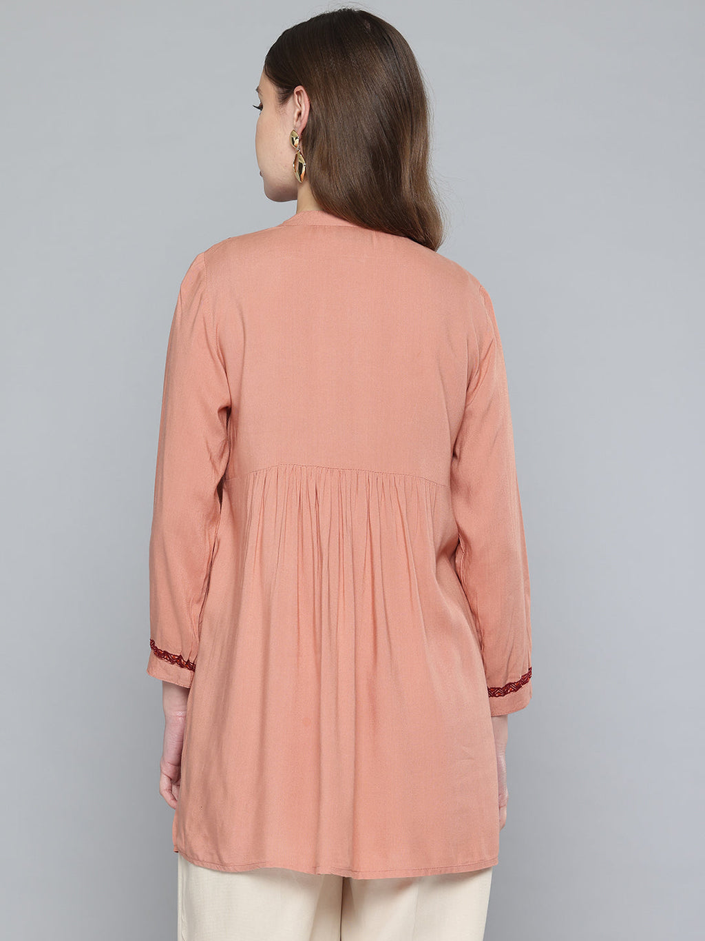 Peach Embroidered Rayon Tunic