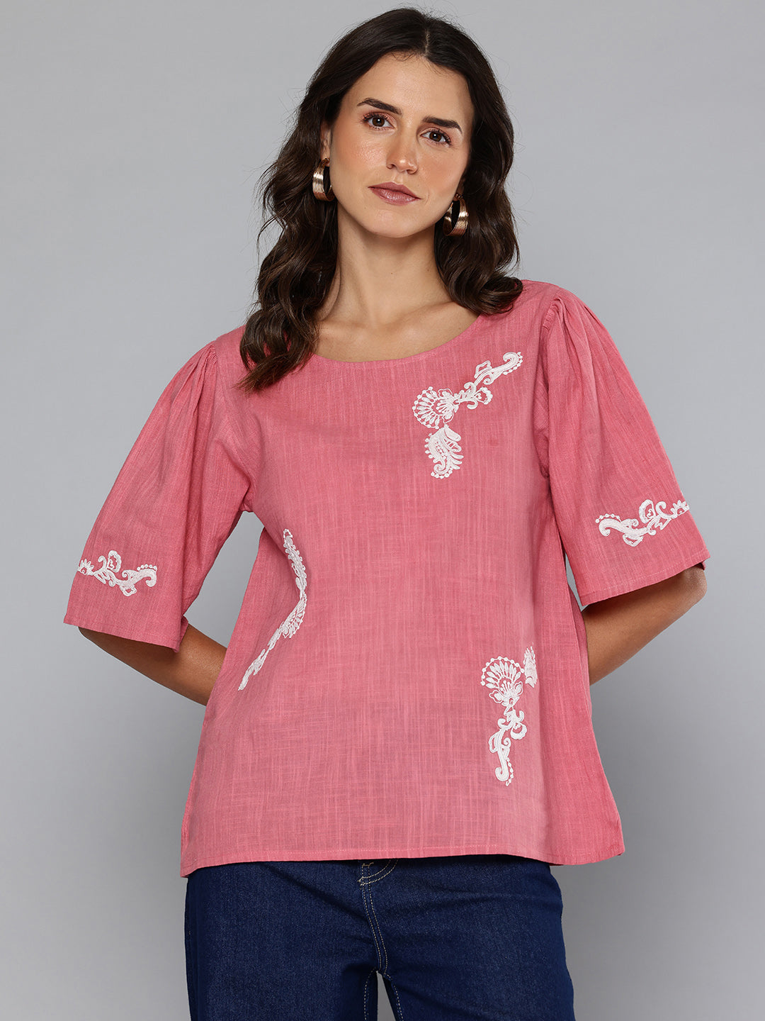 Rust Dori embroidered cotton top