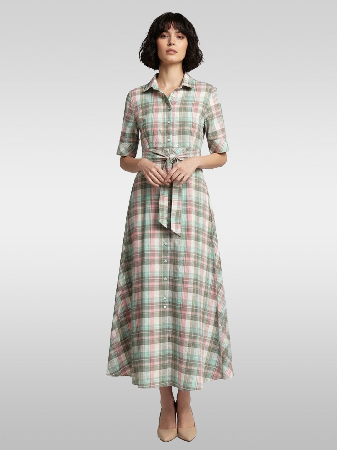 Cotton Check Shirt Dress