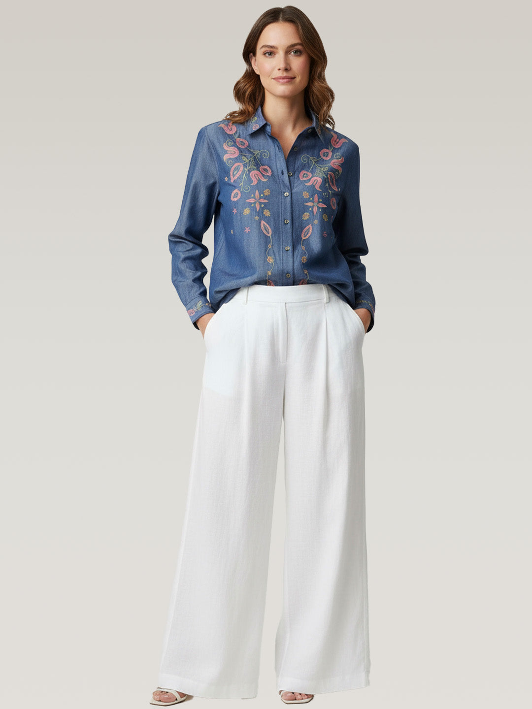Floral Embroidered Casual Shirt