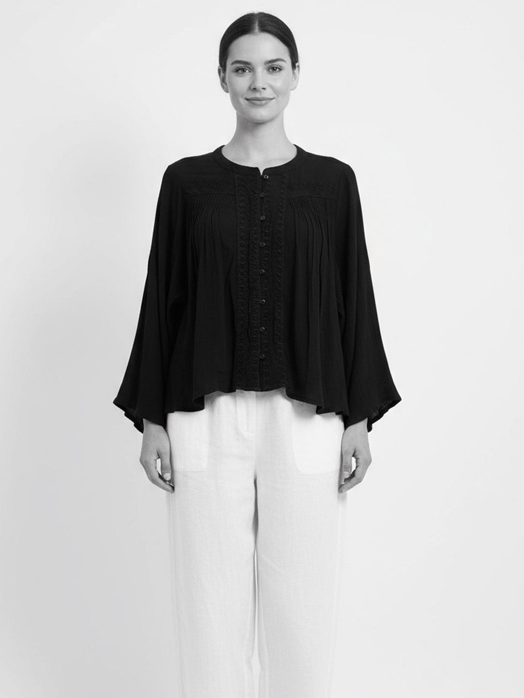 Black Embroidered Loose Fit Top