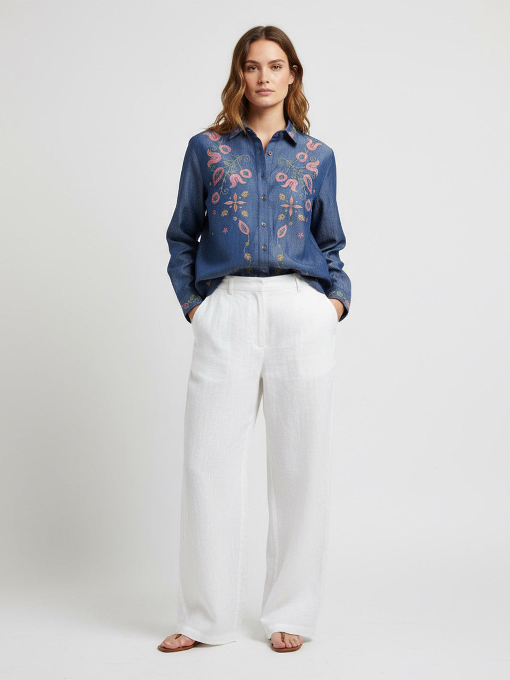 Floral Embroidered Casual Shirt