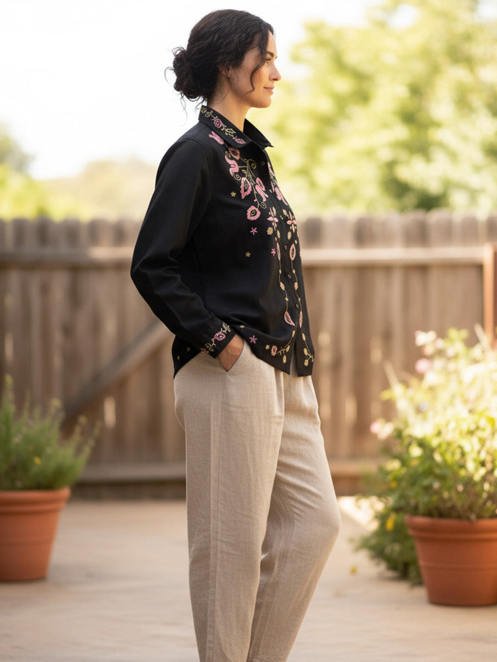 Floral Embroidered Casual Shirt