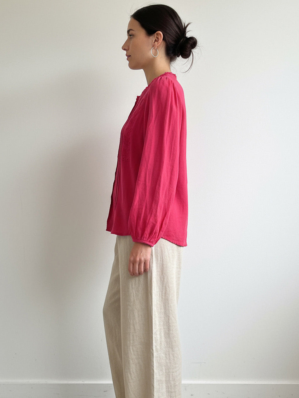 Pleat Details Embroidered Top