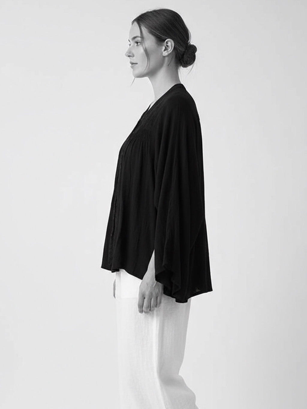 Black Embroidered Loose Fit Top