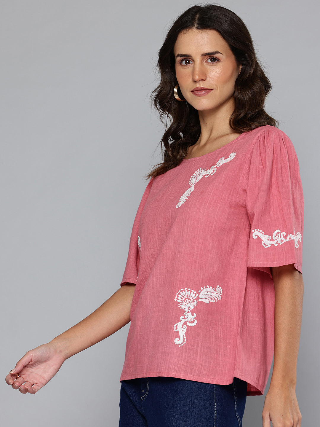 Rust Dori embroidered cotton top