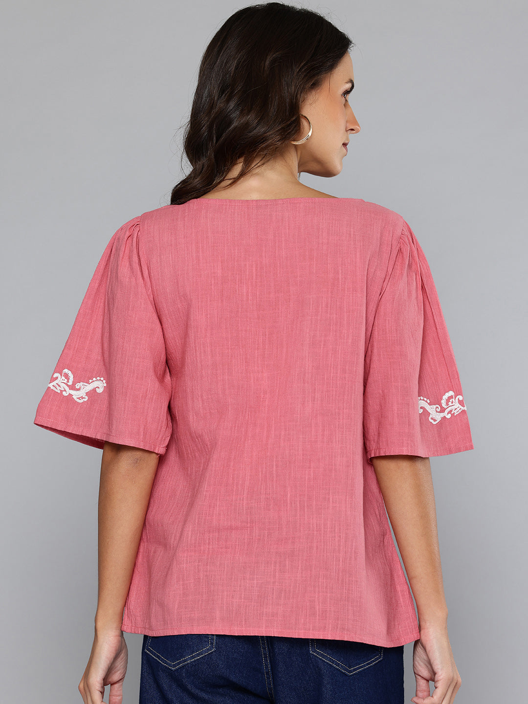 Rust Dori embroidered cotton top