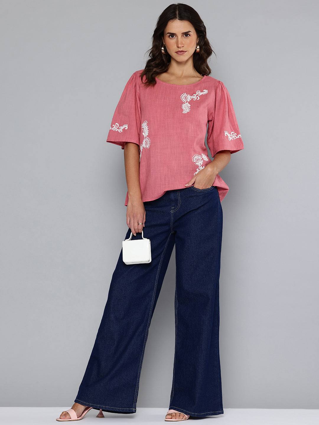 Rust Dori embroidered cotton top