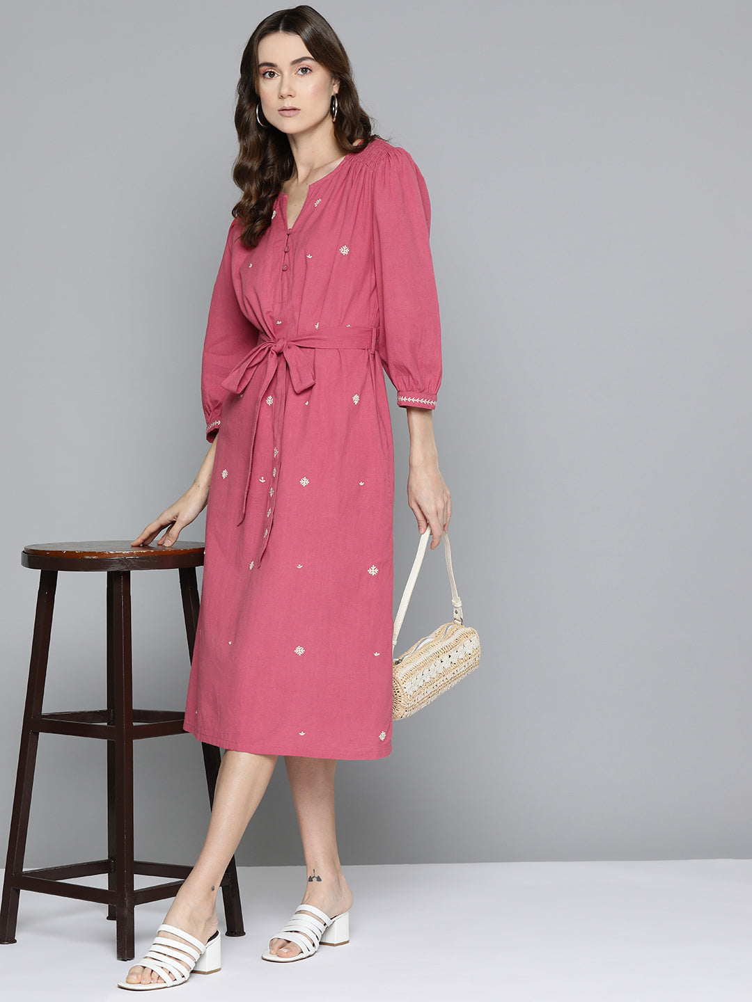 Scoup Raspberry Red Maxi Embroidered Dress