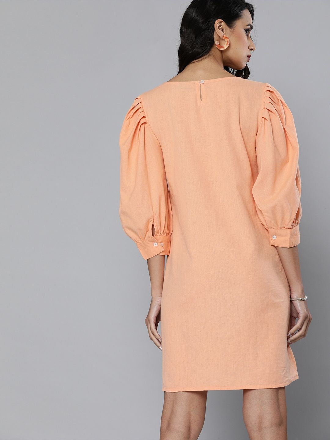 Scoup Volume sleeves embroidered Cotton Linen dress