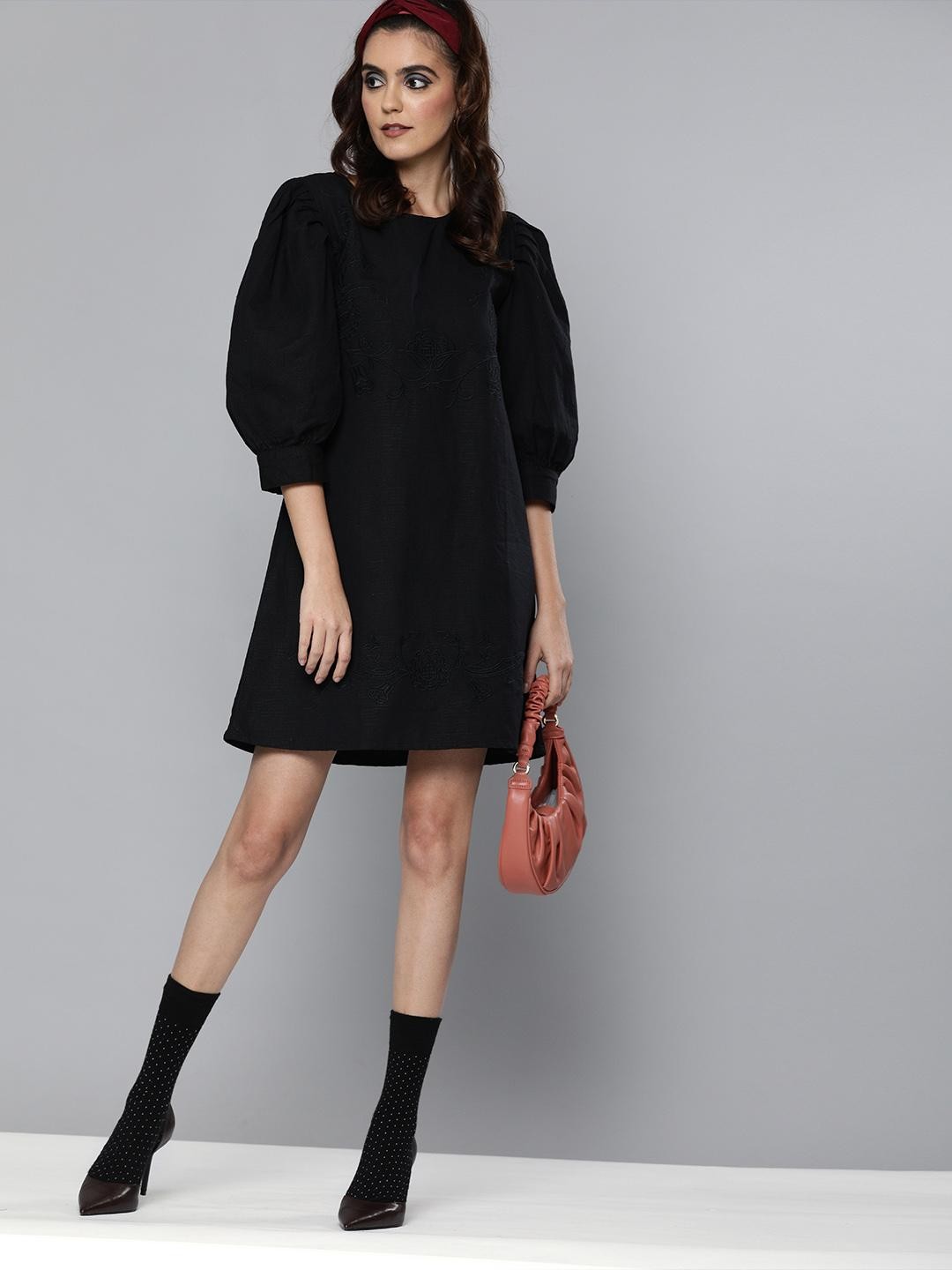 Scoup Volume sleeves embroidered Linen dress