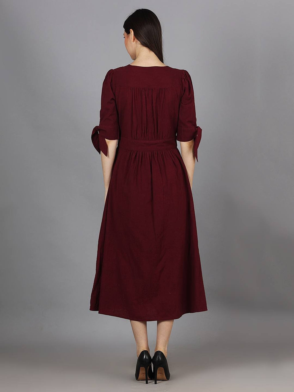 Scoup Maroon Cutwork Cotton Midi Dress