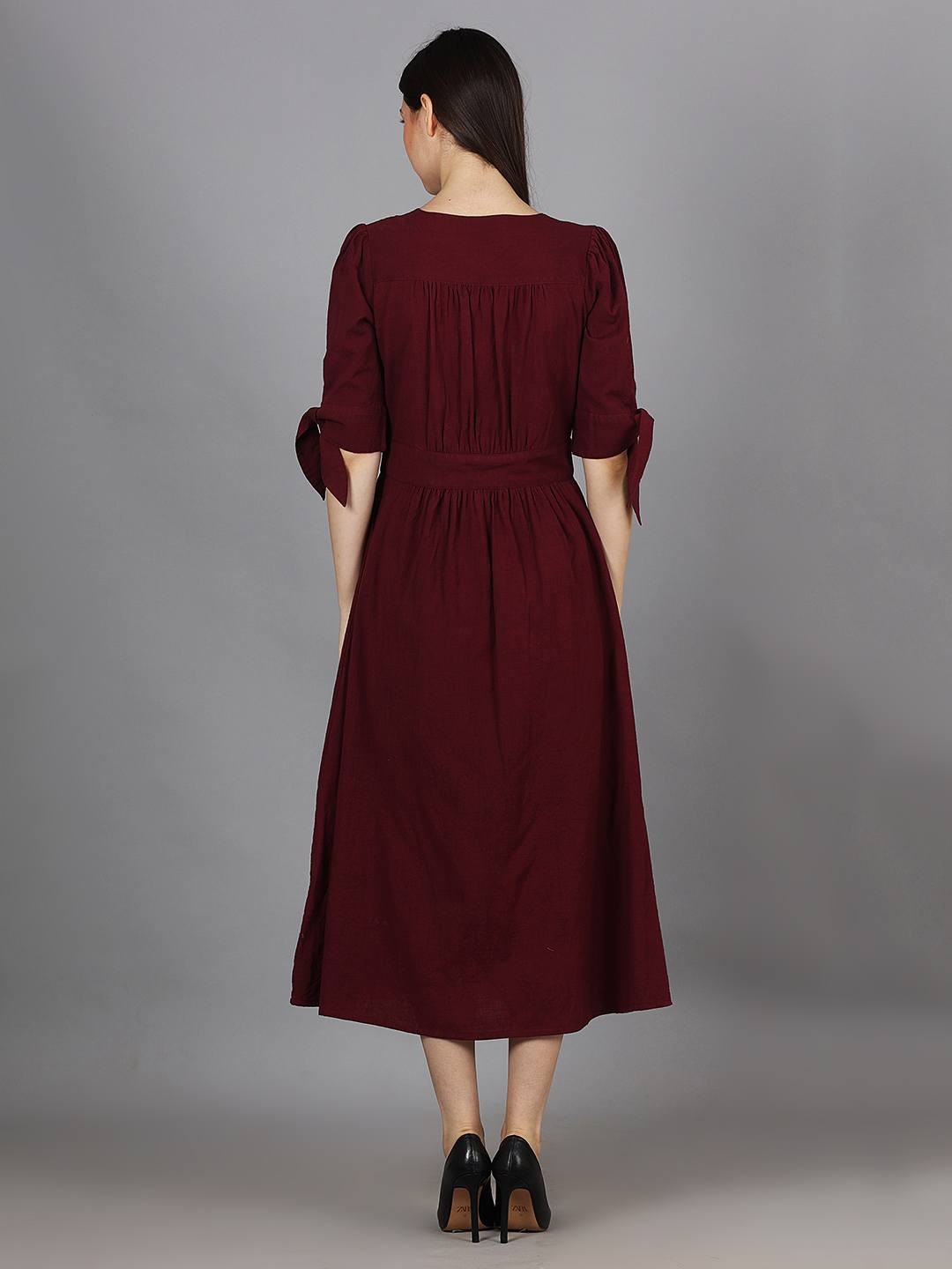 Scoup Maroon Cutwork Cotton Midi Dress