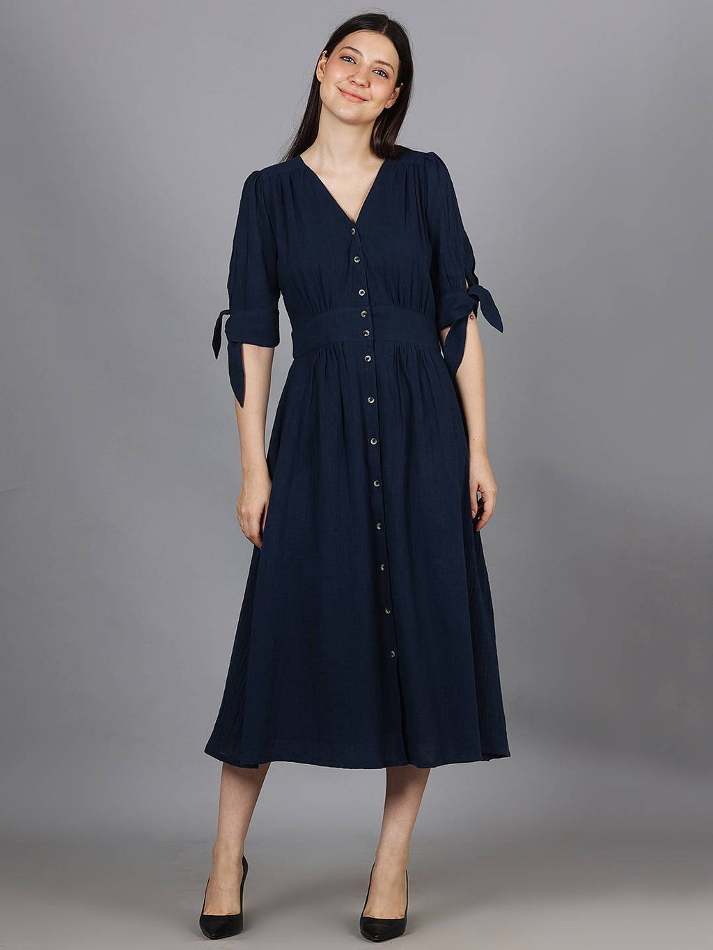 Scoup Navy Cotton Gauzy Midi Dress