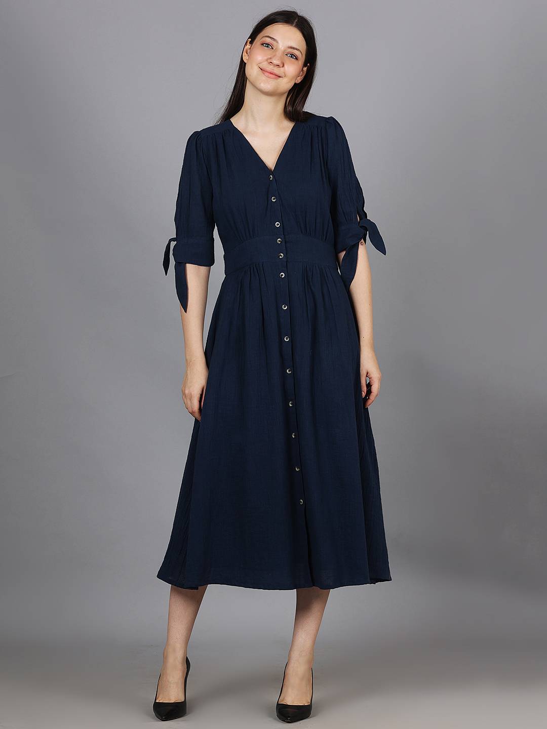 Scoup Navy Cotton Gauzy Midi Dress