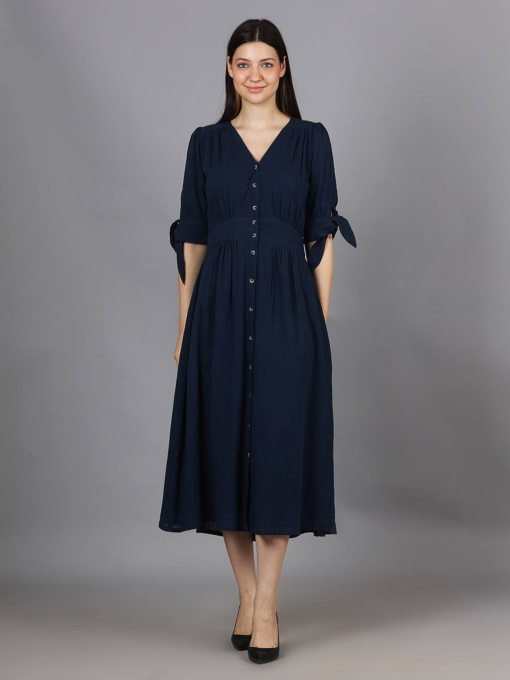 Scoup Navy Cotton Gauzy Midi Dress