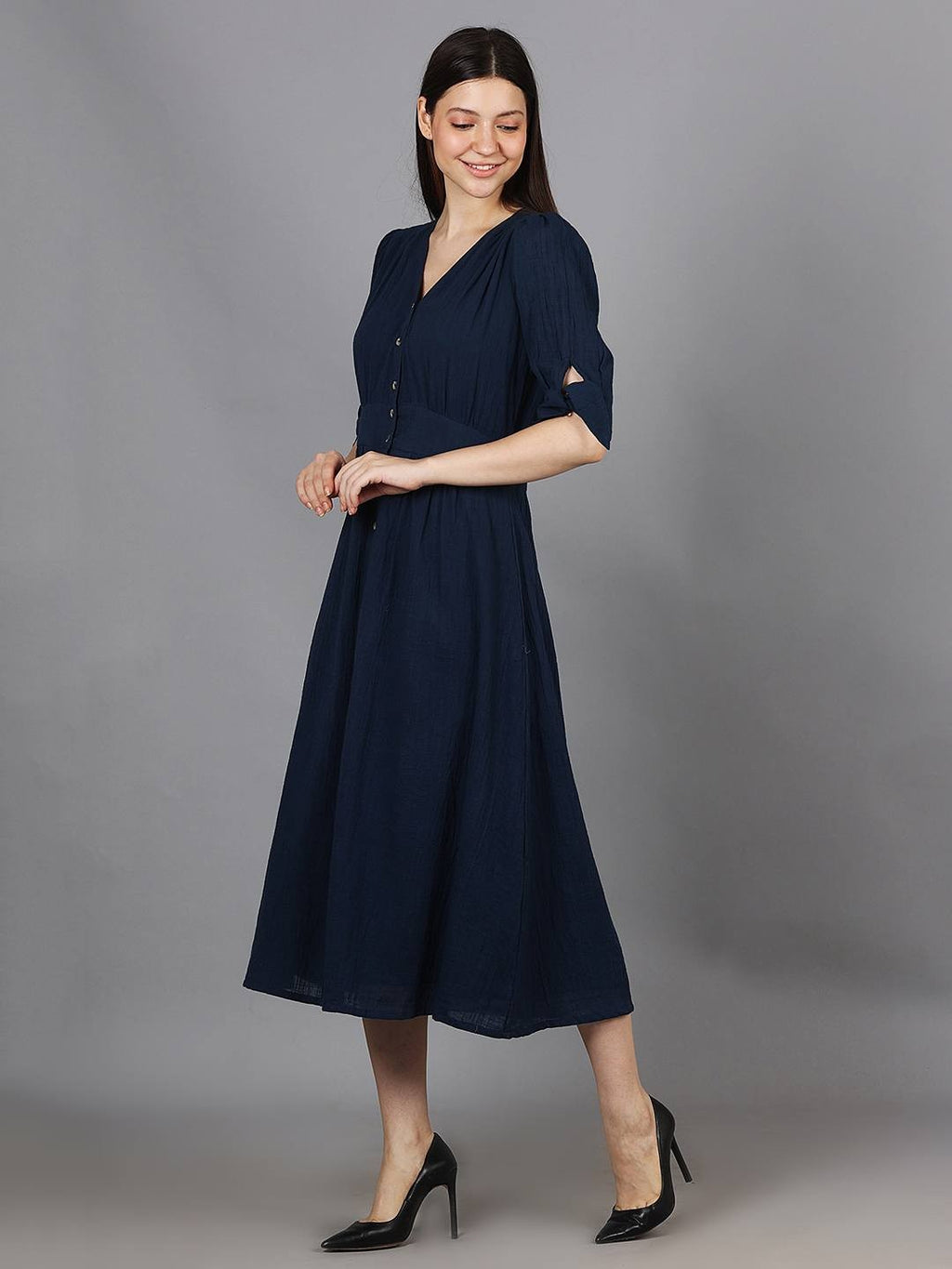 Scoup Navy Cotton Gauzy Midi Dress