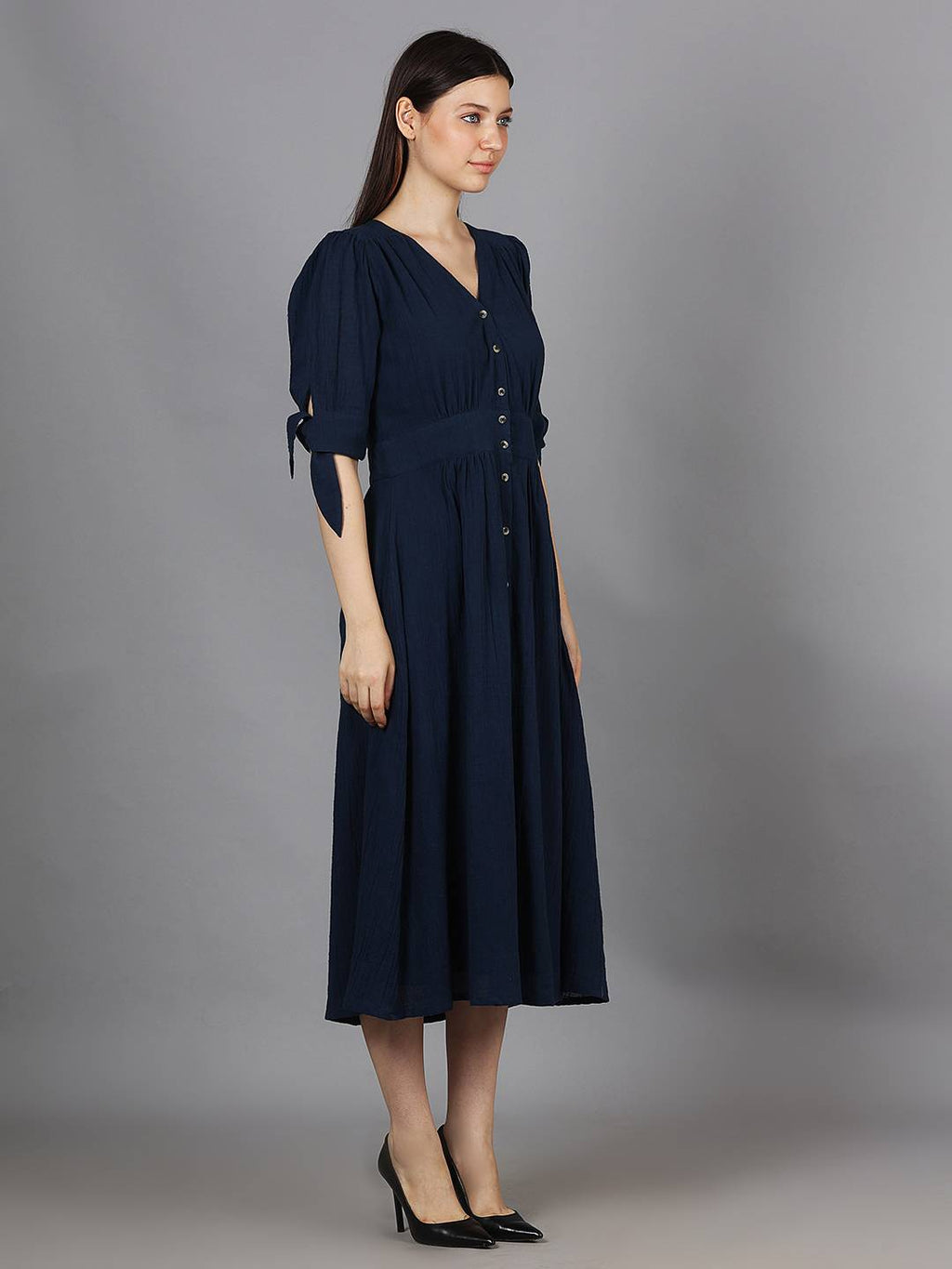 Scoup Navy Cotton Gauzy Midi Dress