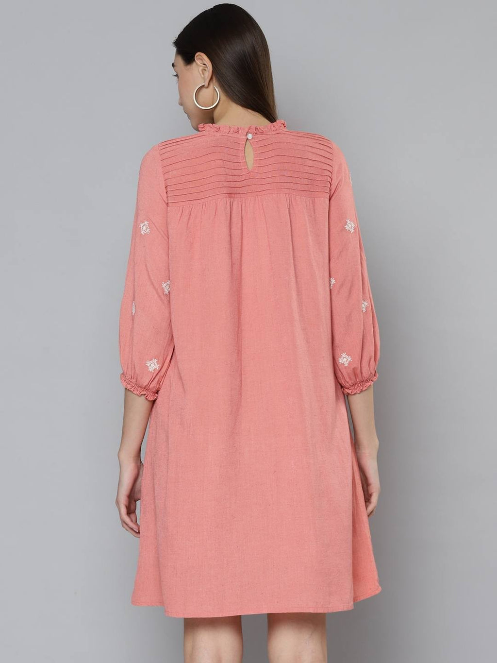 Scoup Peach Embroidered Knee length Dress