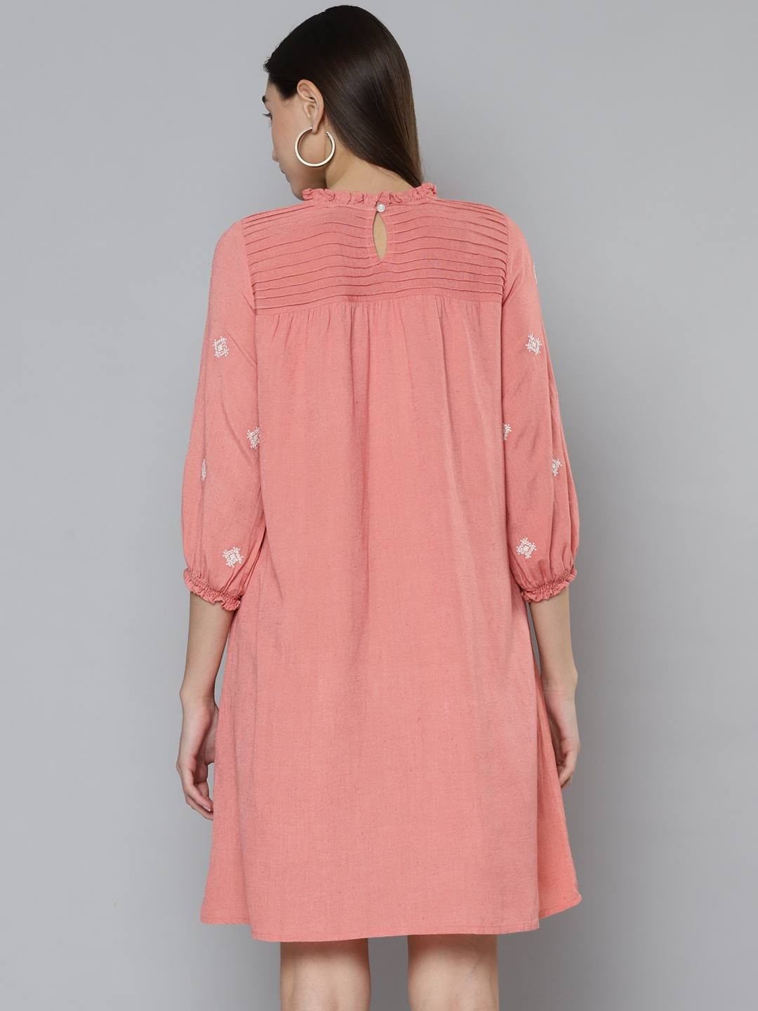 Scoup Peach Embroidered Knee length Dress