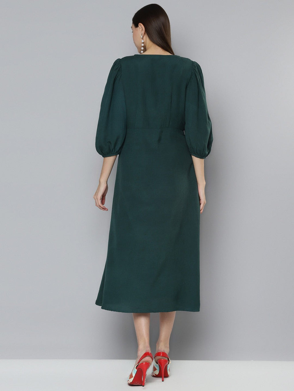 Scoup Green Front Buttoned Midi Dress