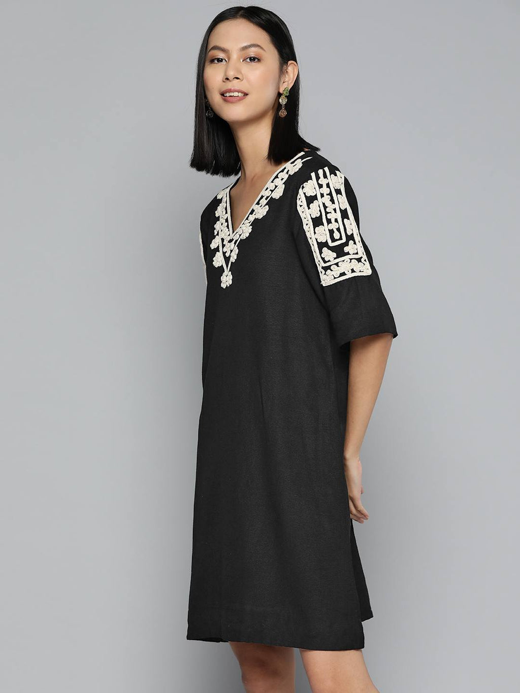 Scoup Floral Embroidered A-Line Dress
