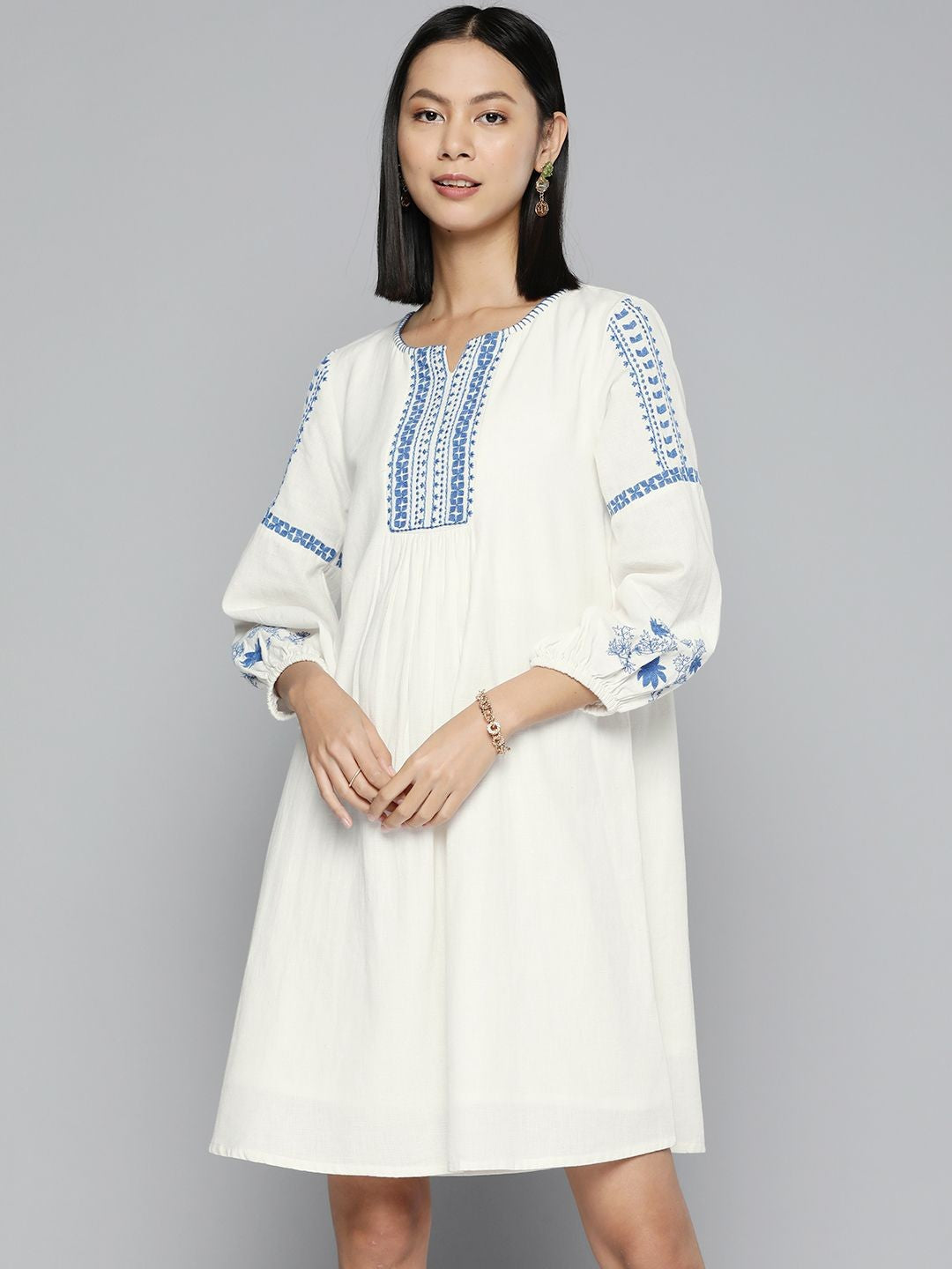 Scoup off white embroidered boho dress