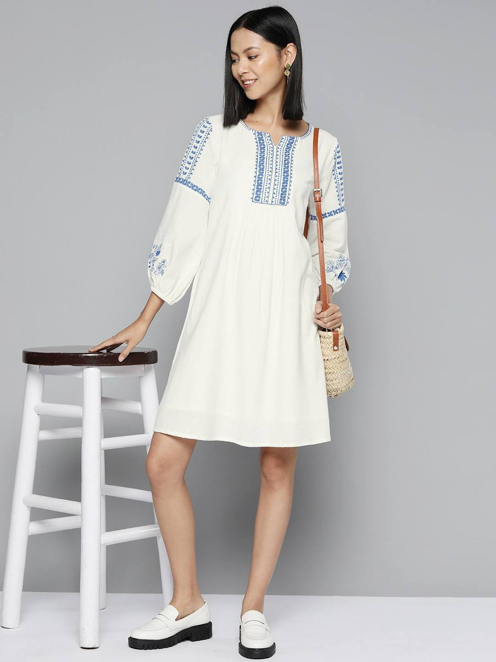 Scoup off white embroidered boho dress