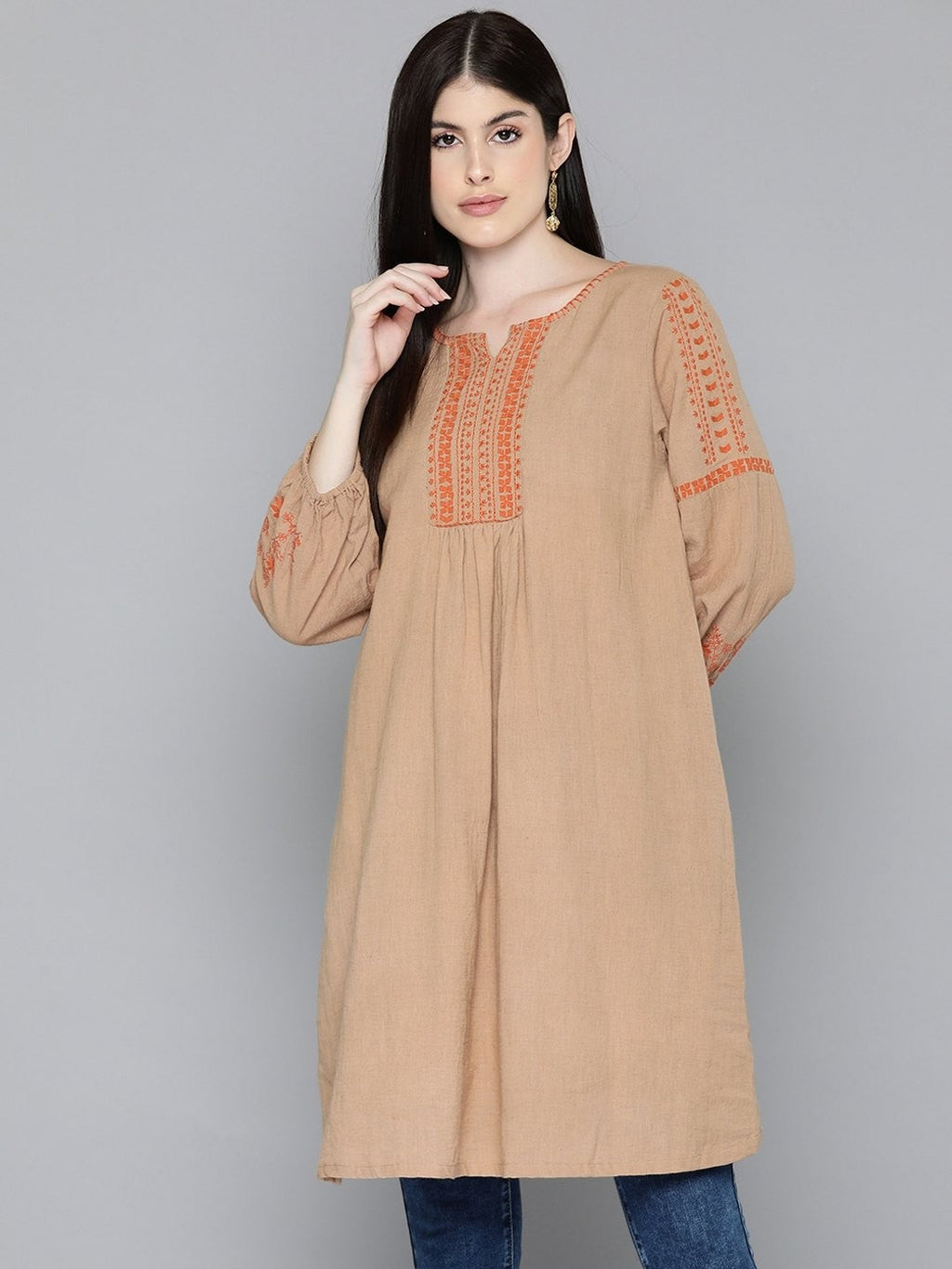 Scoup Brown embroidered knee length dress