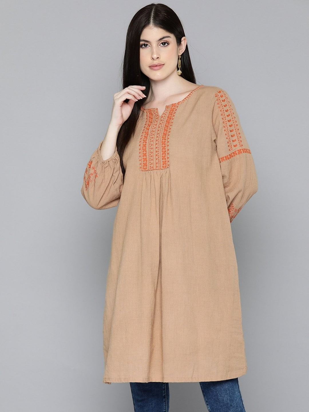 Scoup Brown embroidered knee length dress